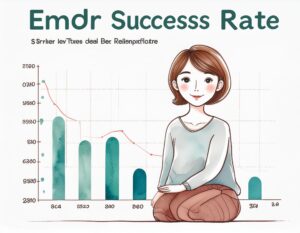 Infographic bar chart showing EMDR therapy success rates across different PTSD study populations